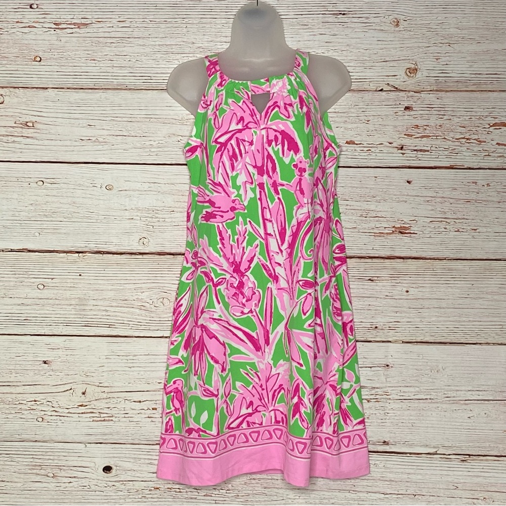 NWT Barbara Erickson Keyhole Sleeveless Shift Dress in Pick and Green Pr…